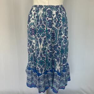 Lane Bryant Midi Skirt Plus Size 18 / 20 Blue Purple Paisley Boho Tiered Whimsi